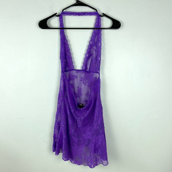 Victoria's Secret Lace Halter Neckline Lingerie Top Babydoll Purple Size Medium - Picture 5 of 9